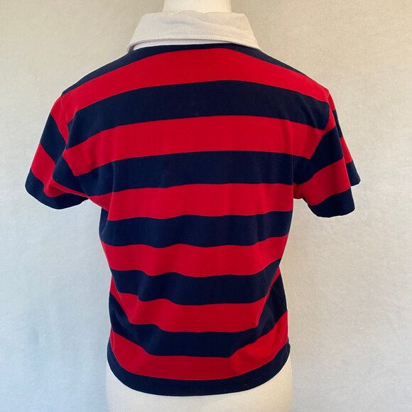 Papaya Crop Top Rugby Short Sleeve Blue and Red. Size Medium (Small) - Picture 2 of 4